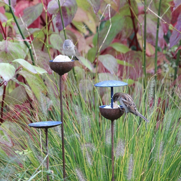 The Garden Bird Feeding Station -Set Of Three Bird feeding stakes. Bird Feeding Gift. Garden Gift.