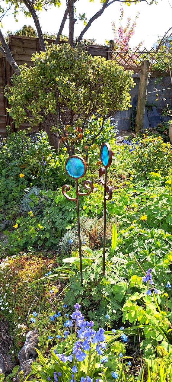 Garden Sun Catcher Set of Two; Outdoor Stained Glass Garden
