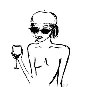 French Girl / Naked Female Body Art / Detailed Line Drawing / Digital Print