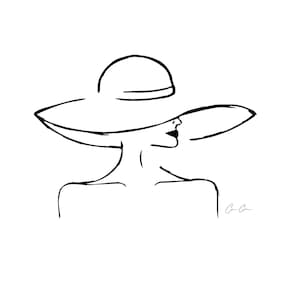 Girl is Hat Line Drawing / Three Hat Collection / Minimal Art / Digital Print