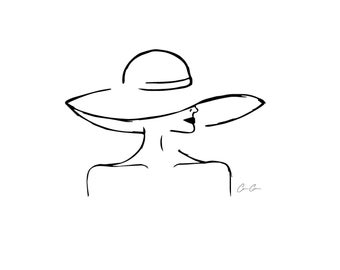 Girl is Hat Line Drawing / Three Hat Collection / Minimal Art / Digital Print