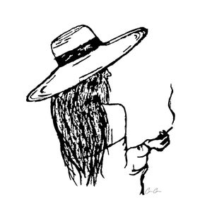 Girl in a Hat Drawing / Detailed Line Drawing / Minimalist Art / Cigarette Drawing
