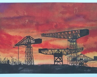 The Clyde, Glasgow A4 print of an original pen and watercolour sketch