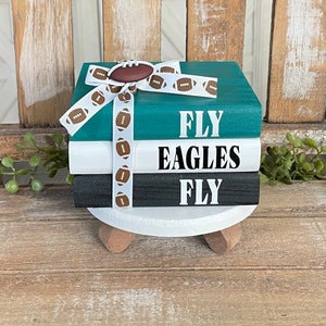 Farmhouse Mini Wood Book Stack, Philadelphia Eagles Wood Books, Eagles Football Decor, Fly Eagles Fly, Football Tiered Tray Decor, NFL Decor