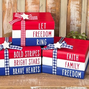Farmhouse Mini Wood Book Stack, Patriotic Wood Books, Fireworks, Patriotic Tiered Tray Decor, American Book Stack, Fourth of July, Memorial