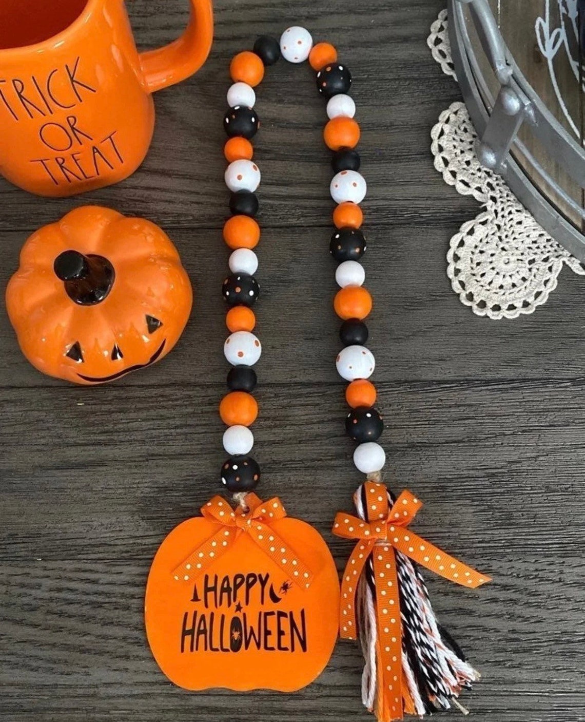 Halloween Garland Halloween Wood Bead Garland Happy Etsy