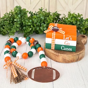 Farmhouse Mini Wood Book Stack Miami Wood Books College Decor Football Tiered Tray Decor College Trinkets Football Garlands College Books