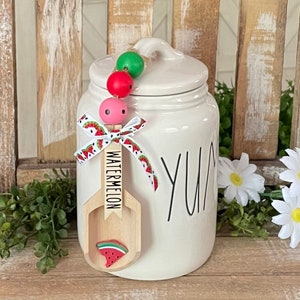 Farmhouse Canister Scoop Garland, Watermelon Scoop Garland, Watermelon Decor, Farmhouse Tiered Tray Decor, Wooden Beads Scoops, Summer Decor
