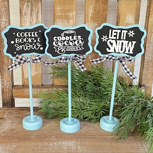Farmhouse Winter Signs, Snow Sign, Christmas Sign, Christmas Decor, Tiered Tray Decor, Cocoa Bar, Coffee Bar