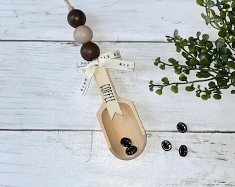 Coffee Garland, Canister Scoop, Coffee Bar, Farmhouse Wood Bead Garland, Casa Beads, Tiered Tray Decor, Wooden Beads, Farmhouse