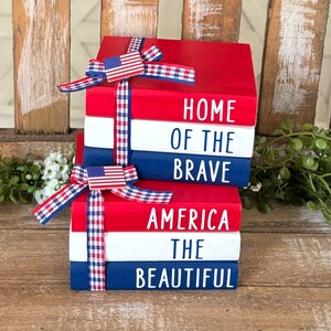Farmhouse Mini Wood Book Stack, Patriotic Wood Books, Fireworks, Patriotic Tiered Tray Decor, American Book Stack, Fourth of July, Memorial