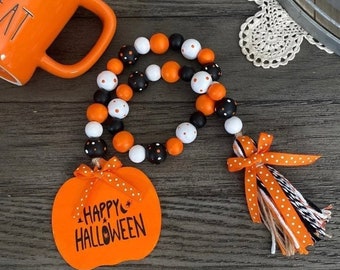 Halloween Garland, Halloween Wood Bead Garland, Happy Halloween, Pumpkin, Tiered Tray Decor, Casa Beads