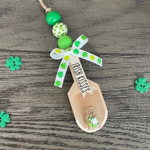 Farmhouse St. Patrick’s Day Scoop Garland, Wood Bead Scoops, Farmhouse Tiered Tray Decor, St. Patty’s Day Scoop, Lucky, Gold, Shamrock’s