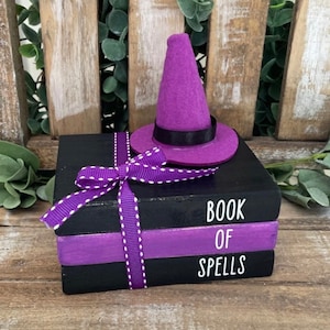 Wood Book Stack, Mini Book Stack, Halloween Book Stack, Halloween Decor, Farmhouse Decor, Tiered Tray Decor, Book of Spells
