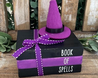 Wood Book Stack, Mini Book Stack, Halloween Book Stack, Halloween Decor, Farmhouse Decor, Tiered Tray Decor, Book of Spells