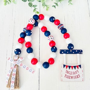Patriotic Wood Bead Garland Patriotic Coffee Bar Decor Patriotic Tiered Tray Decor American Decor Fourth of July Memorial Day Fireworks