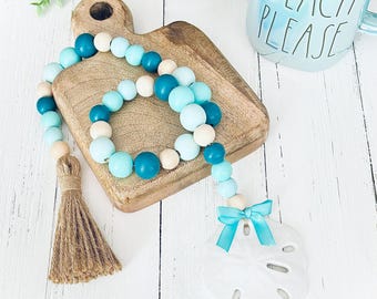 Beach Garland, Nautical, Beach Decor, Farmhouse Wooden Beads Garland, Tiered Tray Decor, Ocean, Casa Beads