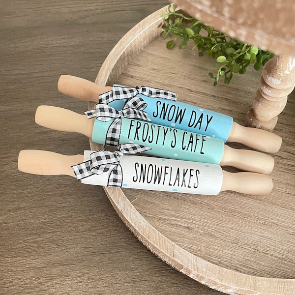 Farmhouse Rolling Pin, Christmas Rolling Pin, Farmhouse Winter Decor, Farmhouse Decor, Wood Rolling Pin, Tiered Tray Decor, Snowday