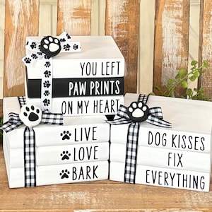 Farmhouse Mini Wood Book Stack Wood Books Dog Tiered Tray Decor Dog Lover Gifts Puppy Decor Doggies Coffee Bar Decor Dog Treats Dog Mom