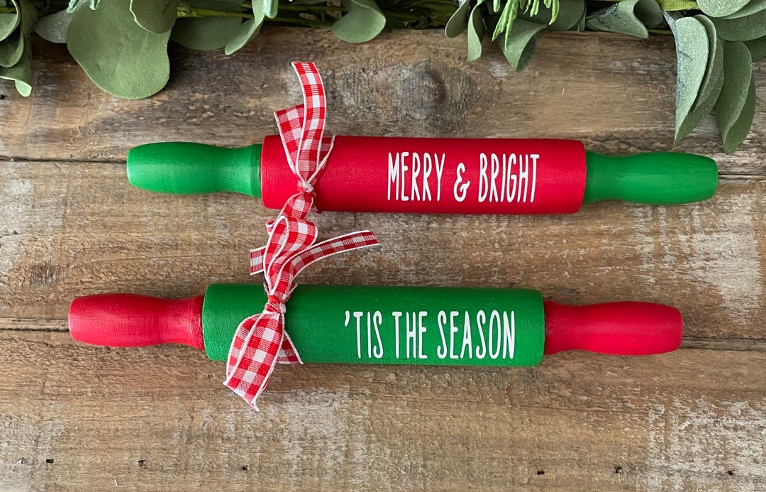 Christmas Rolling Pin Wood Rolling Pin Christmas Decor Etsy