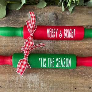 Christmas Rolling Pin, Wood Rolling Pin, Christmas Decor, Farmhouse Decor, Tiered Tray Decor