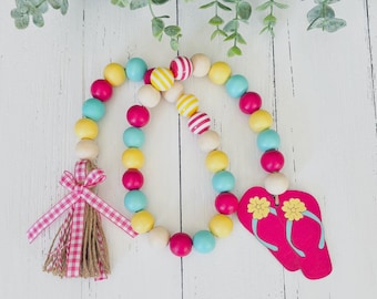Farmhouse Summer Garland, Flip Flop, Farmhouse Garland, Summer Decor, Beach, Tiered Tray Decor, Casa Beads, Wooden Beads Garland