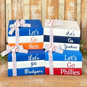 Farmhouse Mini Wood Book Stack, Baseball Inspired Wood Books, Baseball Tiered Tray Decor, Coffee Bar Decor, Spring Decor, Sports Fanatics