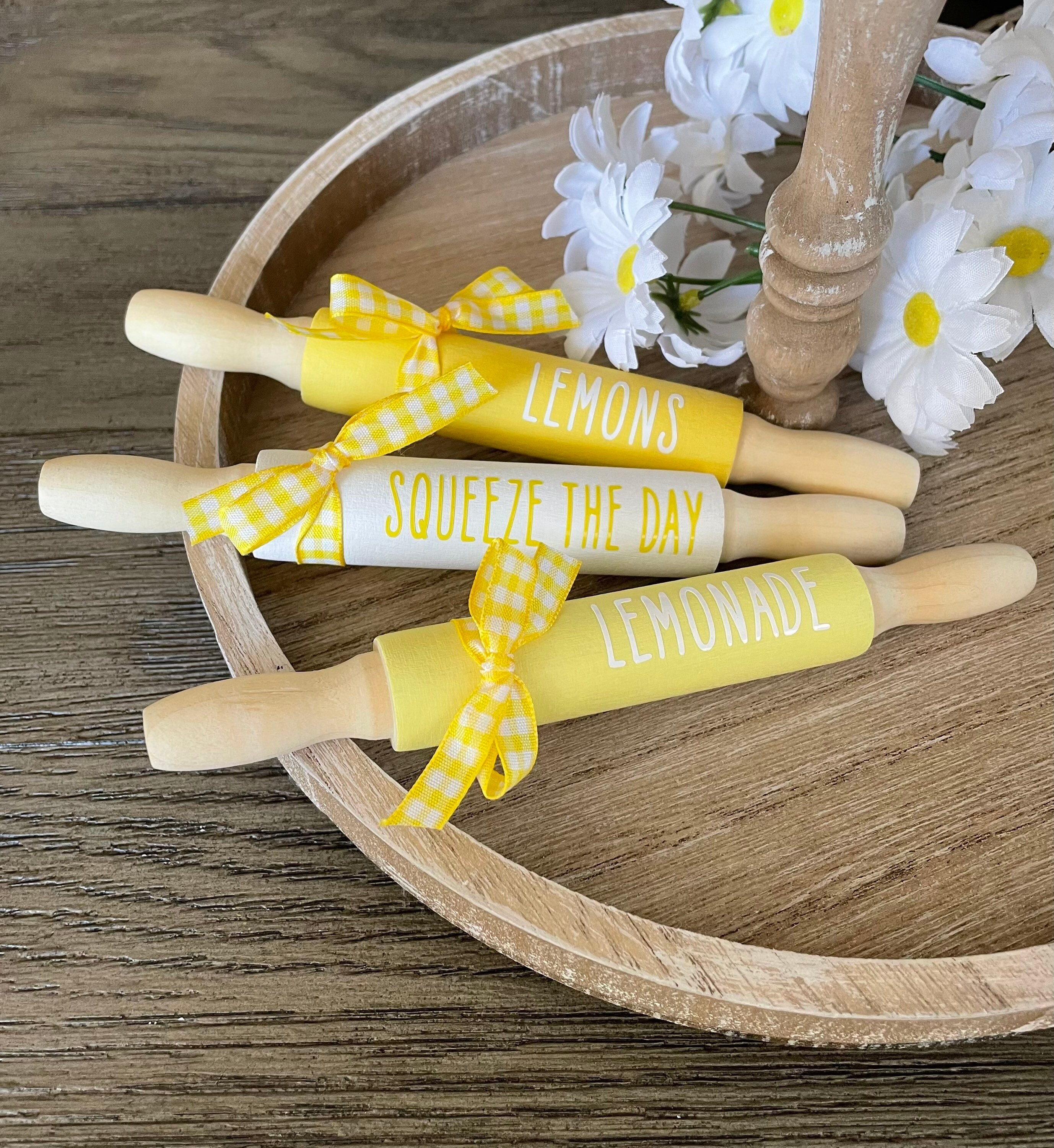 Farmhouse Lemon Rolling Pin, Lemon Decor, Farmhouse Lemon Decor, Tiered Tray Decor, Wood Rolling Pins, Lemonade, Lemons, Squeeze The Day