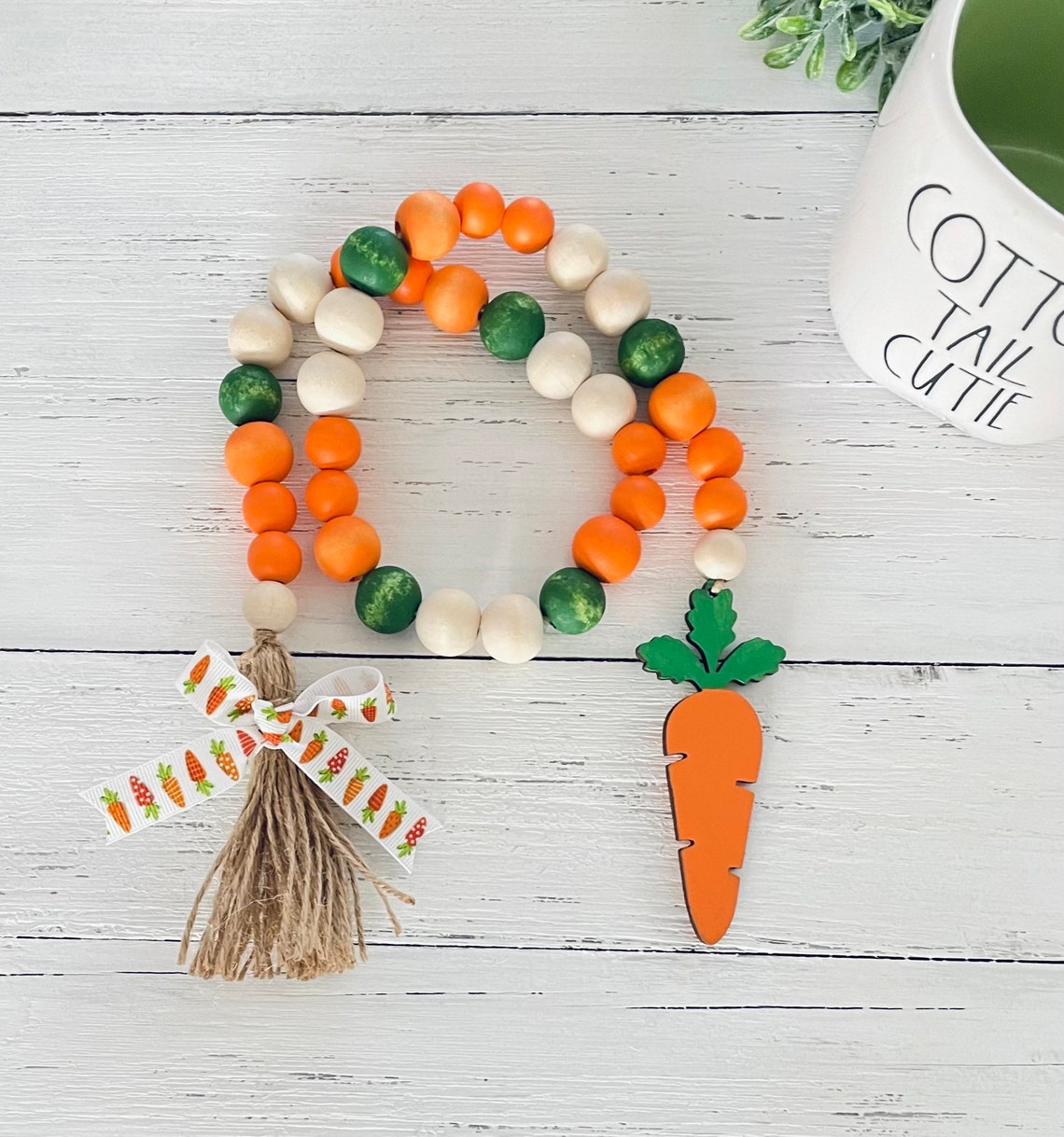 Farmhouse Easter Garland Carrots Easter Wood Bead Garland Etsy