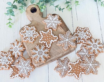 Gingerbread Snowflake Cookies Gingerbread Decor Christmas Cookies Christmas Tiered Tray Decor Neutral Gingerbread Decor Snowflakes Hot Cocoa