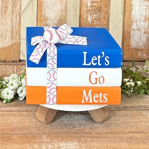 Farmhouse Mini Wood Book Stack, New York Mets Wood Books, Inspired NY Mets Decor, Baseball Tiered Tray Decor, Coffee Bar Decor, Spring Decor