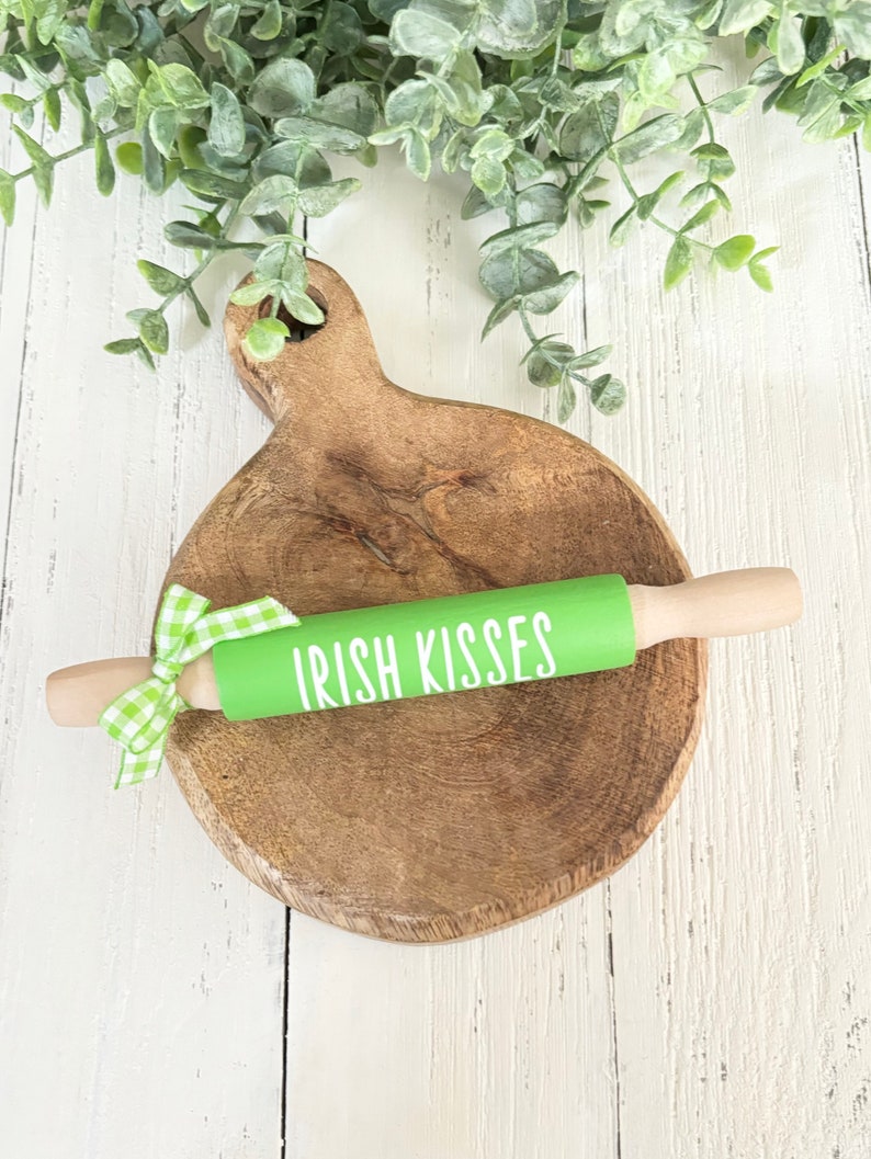 Farmhouse St. Patrick’s Day Rolling Pin St. Patrick’s Day Decor St. Patty’s Day Coffee Bar Decor Irish Kisses Farmhouse Tiered Tray Decor Irish Kisses
