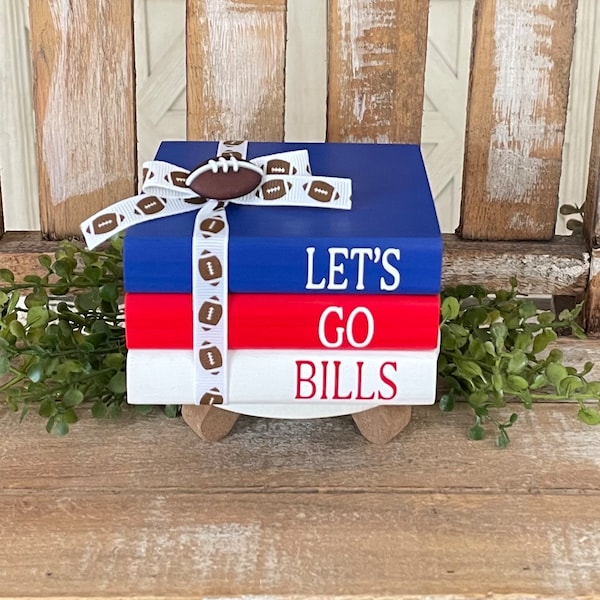Farmhouse Mini Wood Book Stack,Buffalo Bills Wood Books,Buffalo Bills Football Decor,Football Tiered Tray Decor,NFL Decor,Bills Mafia