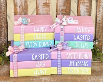 Farmhouse Mini Wood Books Easter Wood Book Stack Easter Tiered Tray Decor Easter Coffee Bar Bunnies Jellybeans Easter Egg Hunt Spring Decor