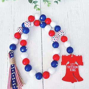 Patriotic Wood Bead Garland Patriotic Coffee Bar Decor Patriotic Tiered Tray Decor American Decor Fourth of July Memorial Day Liberty Bell