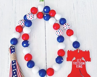 Patriotic Wood Bead Garland Patriotic Coffee Bar Decor Patriotic Tiered Tray Decor American Decor Fourth of July Memorial Day Liberty Bell