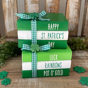 Farmhouse St. Patrick’s Day Wood Books, St. Patrick’s Day Decor, Mini Wood Books, Farmhouse Tiered Tray Decor, Luck, Rainbows, Pot O’Gold