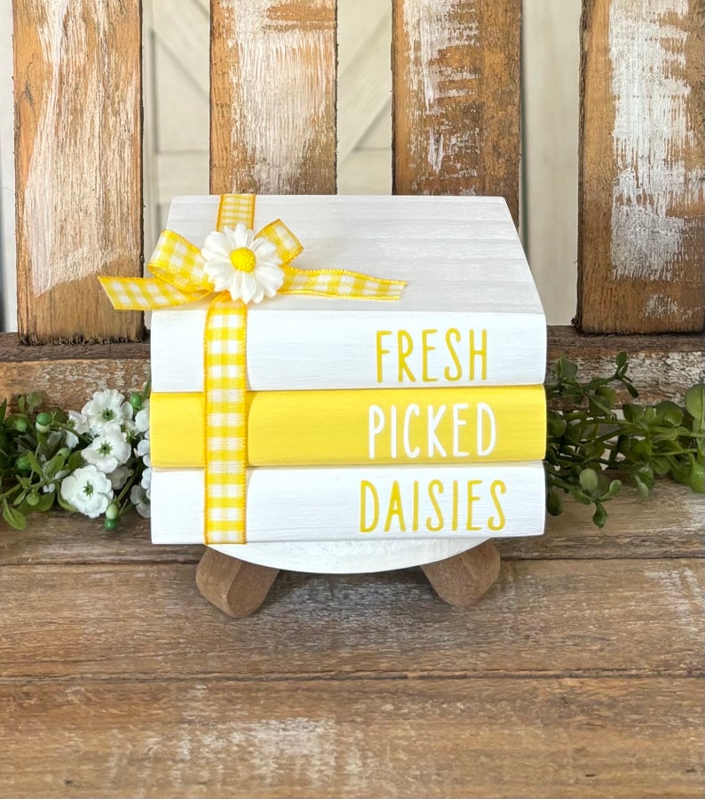 Farmhouse Mini Wood Book Stacks Flower Wood Books Sunflowers Daisies ...