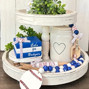 Farmhouse Mini Wood Book Stack Dodgers Garland LA Dodgers Inspired Decor Spring Baseball Tiered Tray Decor Coffee Bar Decor Sports Fan Gifts