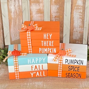 Farmhouse Mini Wood Book Stack, Fall Book Stack, Fall Wood Books, Fall Tiered Tray Decor,  Farmhouse Thanksgiving Decor, Halloween Decor