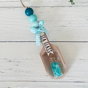 Beach Garland, Nautical, Beach Decor, Farmhouse Wooden Beads Garland, Tiered Tray Decor, Ocean, Casa Beads, Canister Scoop Garland, SeaGlass