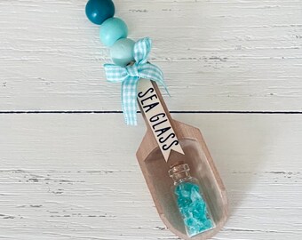 Beach Garland, Nautical, Beach Decor, Farmhouse Wooden Beads Garland, Tiered Tray Decor, Ocean, Casa Beads, Canister Scoop Garland, SeaGlass