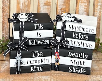 Farmhouse Mini Wood Books, Halloween Wood Book Stack, Halloween Decor, Halloween Tiered Tray Decor, Farmhouse Tiered Tray, Mini Book Stack