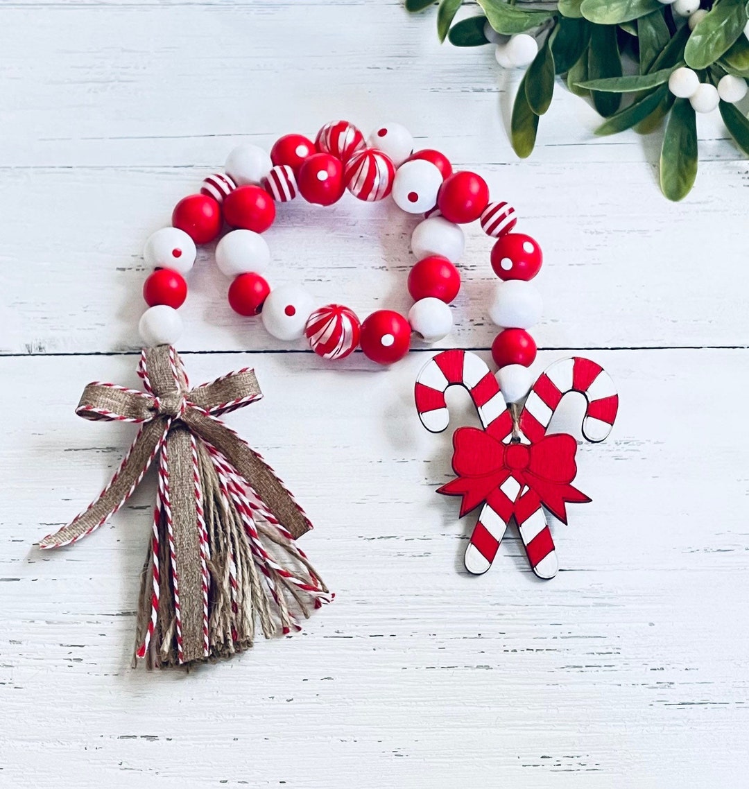 Candy Cane Christmas Garland, Christmas Decor, Christmas Wood Bead