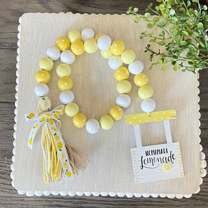 Farmhouse Lemon Garland, Lemonade Stand Wood Bead Garland, Farmhouse Lemon Decor, Tiered Tray Decor, Wooden Beads Garland, Spring Garland