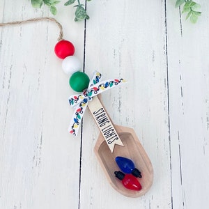 Christmas Lights Canister Scoop Garland, Wood Scoop, Farmhouse Christmas Garland, Christmas Tiered Tray Decor