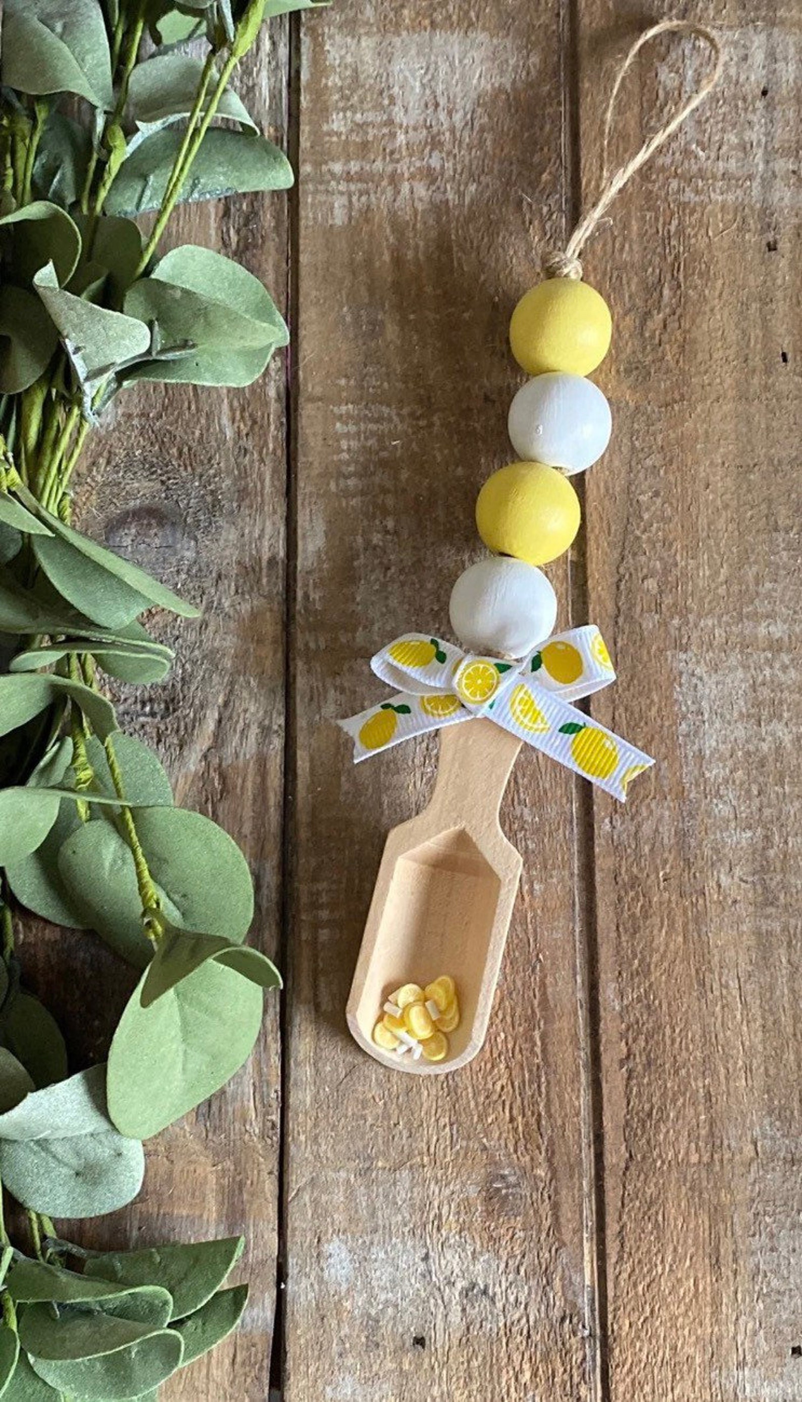 Lemon Garland Lemon Decor Wooden Beads Garland Farmhouse Etsy
