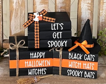 Farmhouse Mini Wood Books, Halloween Wood Book Stack, Halloween Decor, Halloween Tiered Tray Decor, Farmhouse Tiered Tray, Mini Book Stack