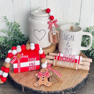 Gingerbread Christmas Tiered Tray Decor,Gingerbread Book Stack,Gingerbread Wood Bead Garland,Mini Wood Book Stack, Gingerbread Coffee Bar