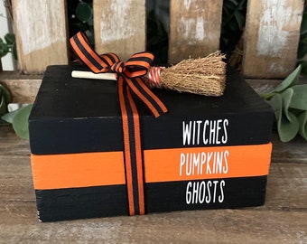Halloween Book Stack, Mini Book Stack, Wood Book Stack, Halloween Decor, Farmhouse Decor, Tiered Tray Decor